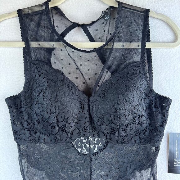 NWT INC International Concepts Bodysuit Women Small Black Mesh Grunge Cheeky - Picture 9 of 13